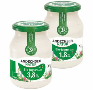 Andechser Natur, Bio-Naturjoghurt, 3,8 % und 1,8 % Fett